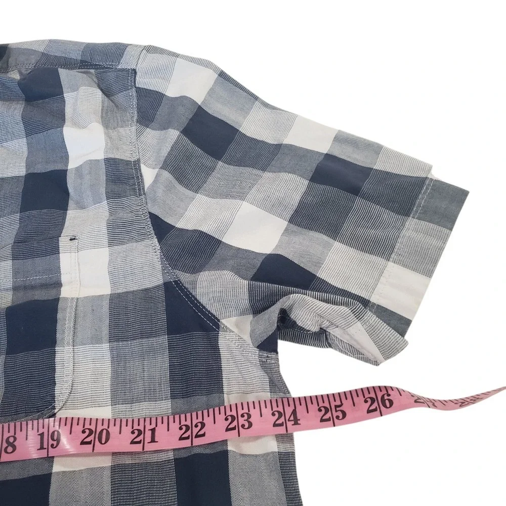 The North Face Button Up Shirt Mens Navy Blue White XL Plaid Chest Pocket Casual